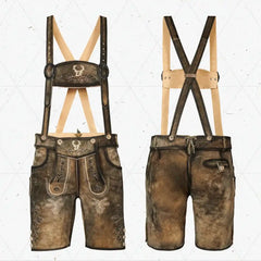 Lederhosen-Men-Short-Antique-Waxed-Brown-Front-Back