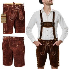 Lederhosen-Men-Short-Dark-Brown-Front-Back-with-Model-Left