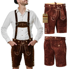 Lederhosen-Men-Short-Dark-Brown-Front-Back-with-Model-Right