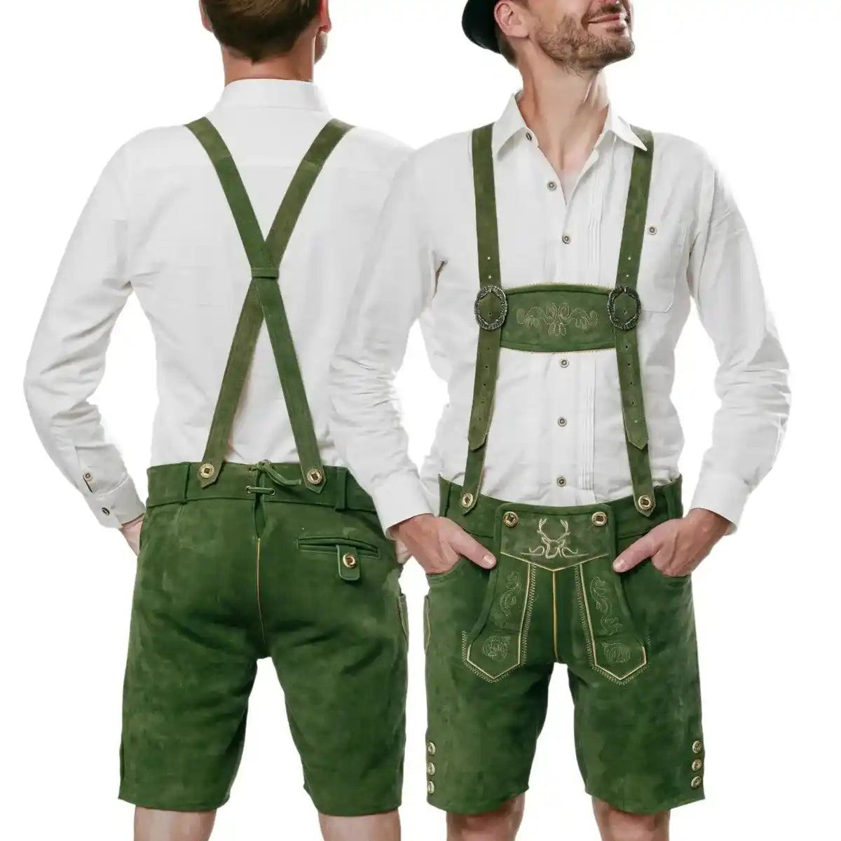 Lederhosen-Men-Short-Green-Model-Front-Back