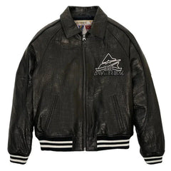 Womens Black Avirex Croc Embossed Leather Jacket
