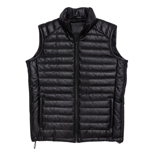 Mens-Black-Leather-Padded-Vest-Front