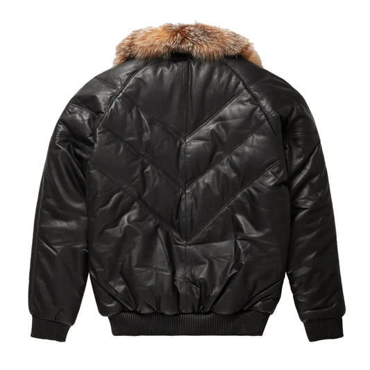 Mens-Black-Leather-V-Bomber-Jacket-Back