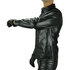 Mens-Black-Long-Sleeve-Collared-Shirt