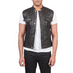 Mens-Brown-Leather-Biker-Vest-Model