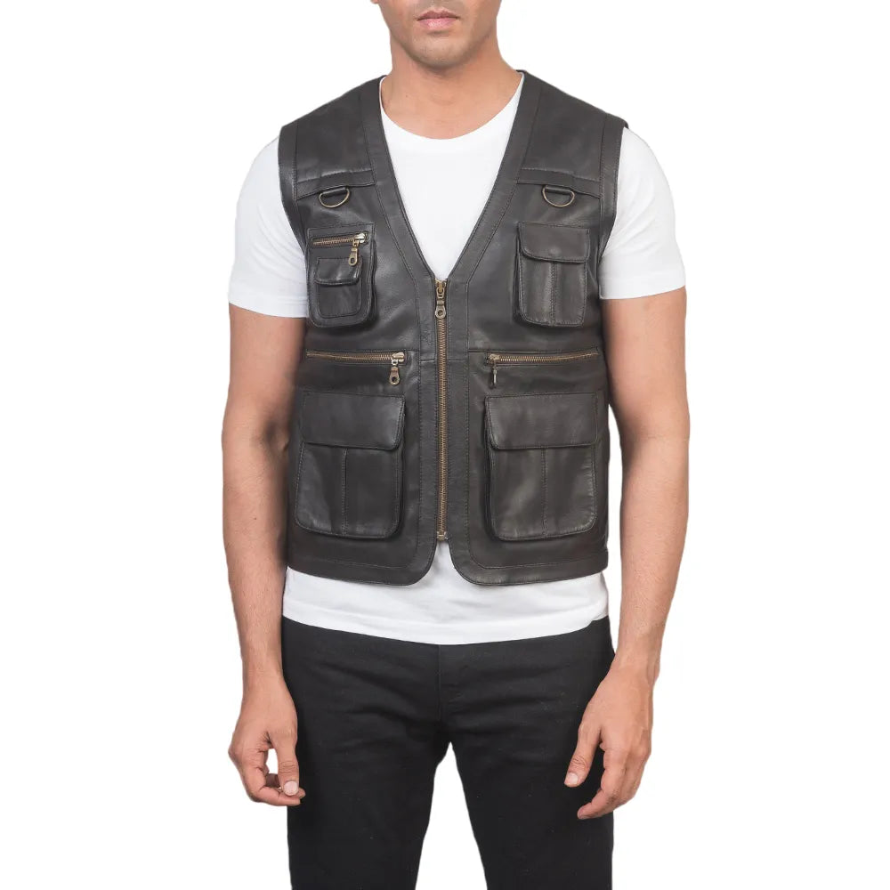 Mens-Brown-Leather-Safari-Vest-Close