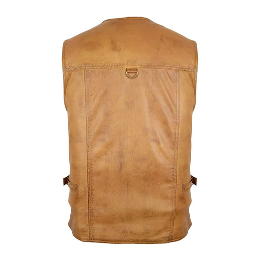 Mens-Brown-V-Neck-Leather-Hunting-Vest-Back