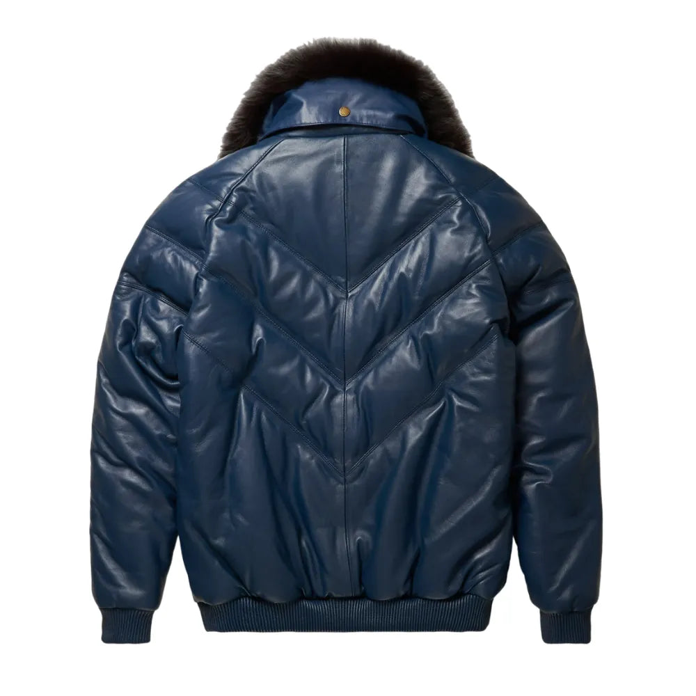 Mens-Navy-Leather-V-Bomber-Jacket-Back