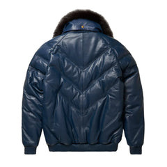 Mens-Navy-Leather-V-Bomber-Jacket-Back