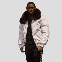 White-V-Bomber-Jacket-with-Black-Fur-Collar-Model