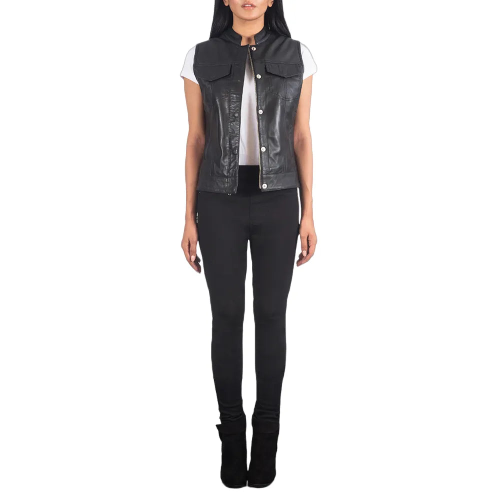 Womens-Black-Leather-Motorcycle-Vest-Model