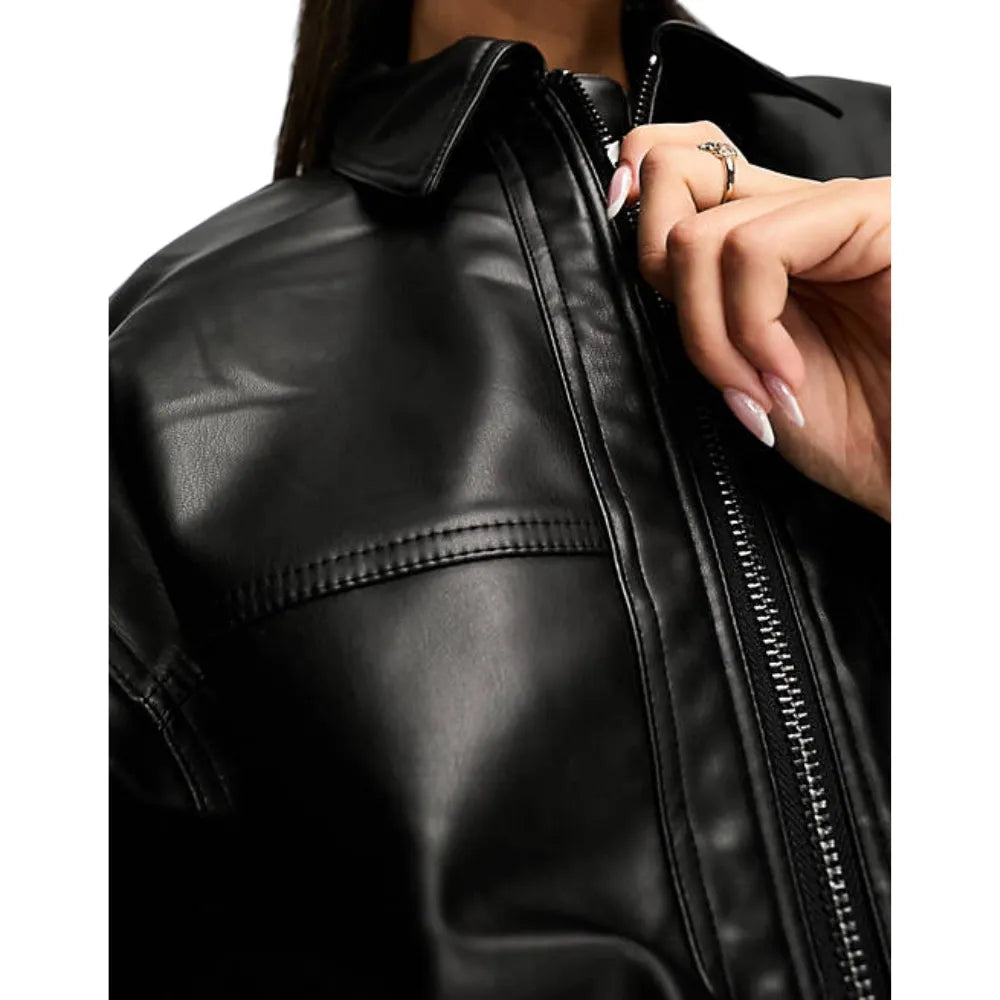 Womens-Faux-Leather-Bomber-Jacket-Front