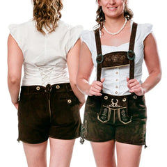 Womens-Lederhosen-Short-Pants-Chocolate-Front-Back-Model