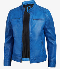 blue-leather-cafe-racer-jacket-mens-side-pose-opened