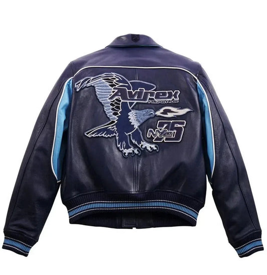 Avirex Nitro Run Leather Jacket Blue