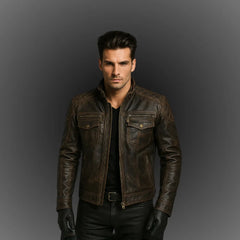 mens-cafe-racer-distressed-brown-leather-jacket-model-shoot