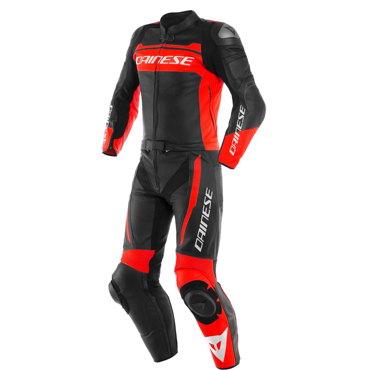 mistel-2pcs-leather-suit-black-matt-fluo-red-black-matt-front
