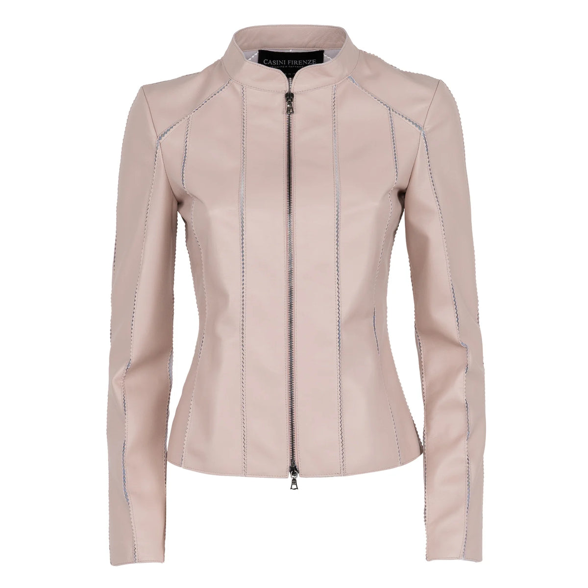 womens-pink-short-stretch-leather-jacket-front