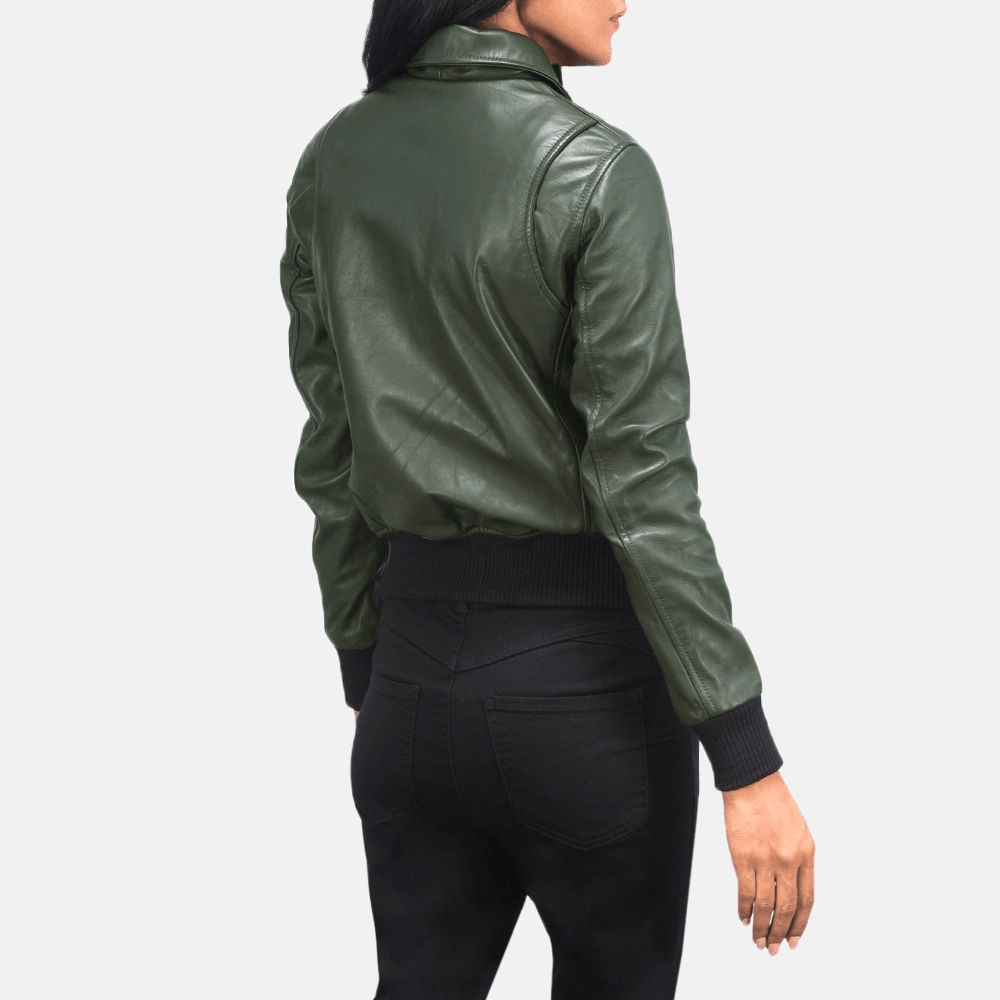 Ava Ma-1 Green Leather Bomber Jacket-4