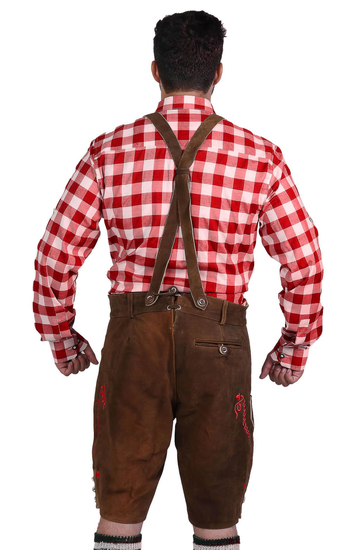 Bavarian Herren Lederhosen Brown Red-3