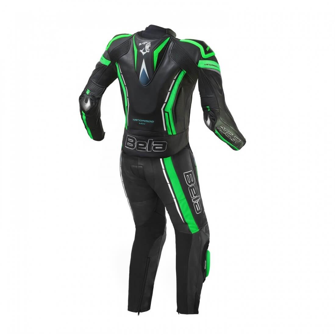 Bela Rocket Lady Motorcycle Racing 2 Piece Leather Suit Black Green Black