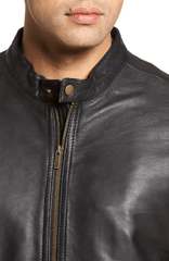 Black Casual Leather Jacket Men-3