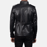 Black Cow Leather Coat with Golden Brass Buttons-1