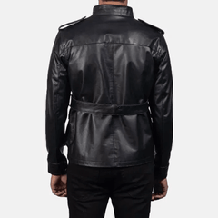 Black Cow Leather Coat with Golden Brass Buttons-1