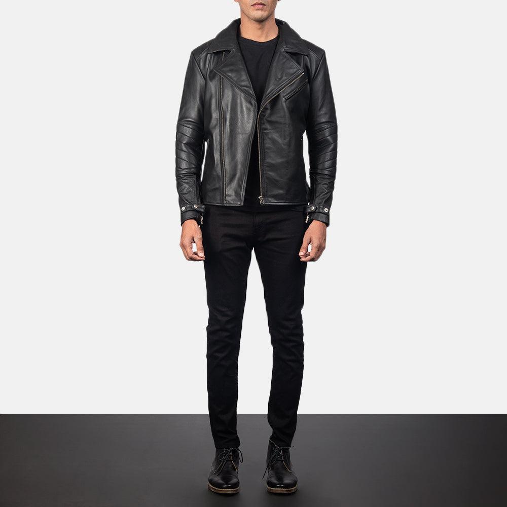 Black Leather Motorbike Jacket Men-5