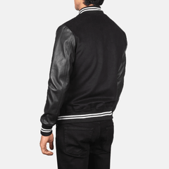 Men's Buxton Black Striped Hybrid Varsity Jacket-3