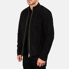 Mens Black Suede Biker Leather Jacket-4