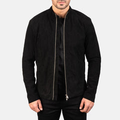 Mens Black Suede Biker Leather Jacket-3