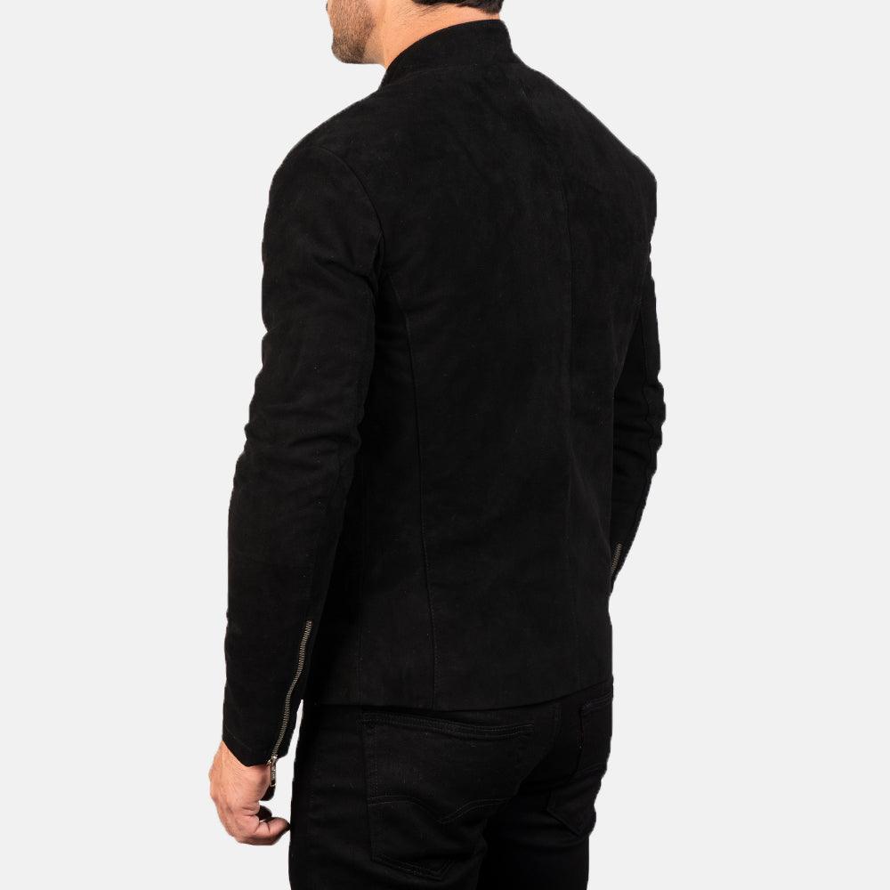 Mens Black Suede Biker Leather Jacket-2