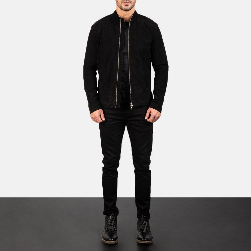 Mens Black Suede Biker Leather Jacket-5