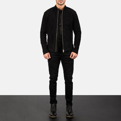 Mens Black Suede Biker Leather Jacket-5