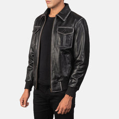 Mens Bomber Style Leather Jacket-4