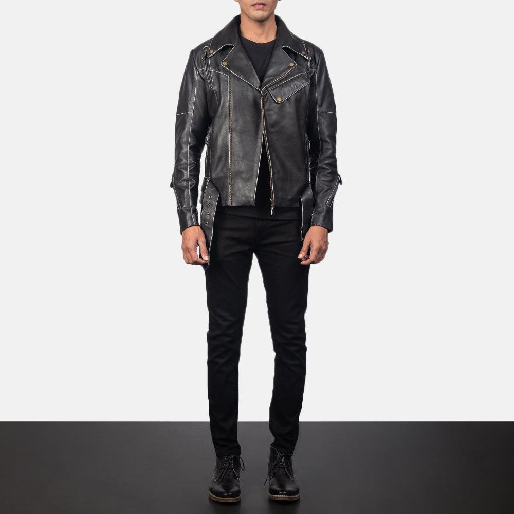 Bright Black Biker Jacket Men-5