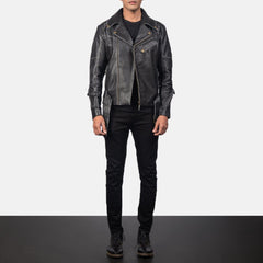 Bright Black Biker Jacket Men-5