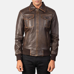 Brown Leather Bomber Jacket-3