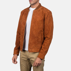 Brown Suede Bomber Jacket Men-4