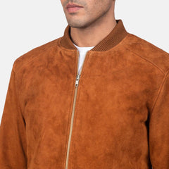 Brown Suede Bomber Jacket Men-1