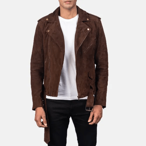 Brown Suede Motorcycle Jacket Men-1