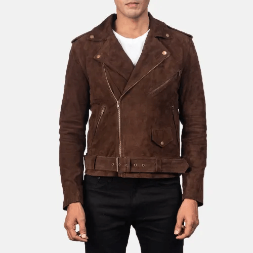 Brown Suede Motorcycle Jacket Men