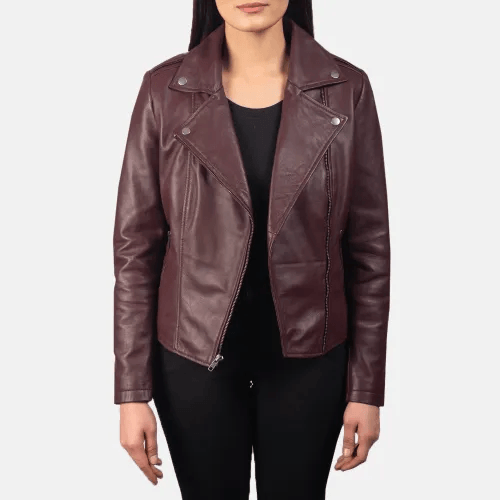 Flashback Maroon Leather Biker Jacket-1