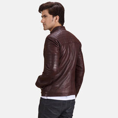 Mens Burgundy Leather Quilted Jacket-4
