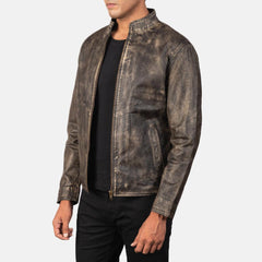 Mens Chocolate Brown Distressed Leather Jacket-4