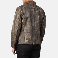 Mens Chocolate Brown Distressed Leather Jacket-3