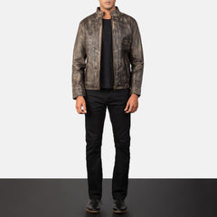 Mens Chocolate Brown Distressed Leather Jacket-5