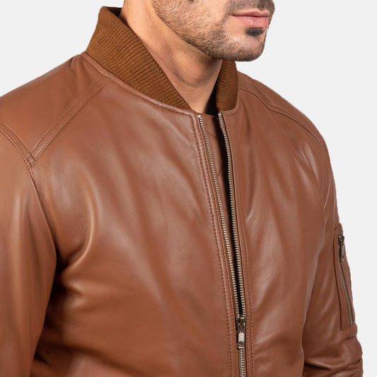 Classic Brown leather Bomber Jacket-1
