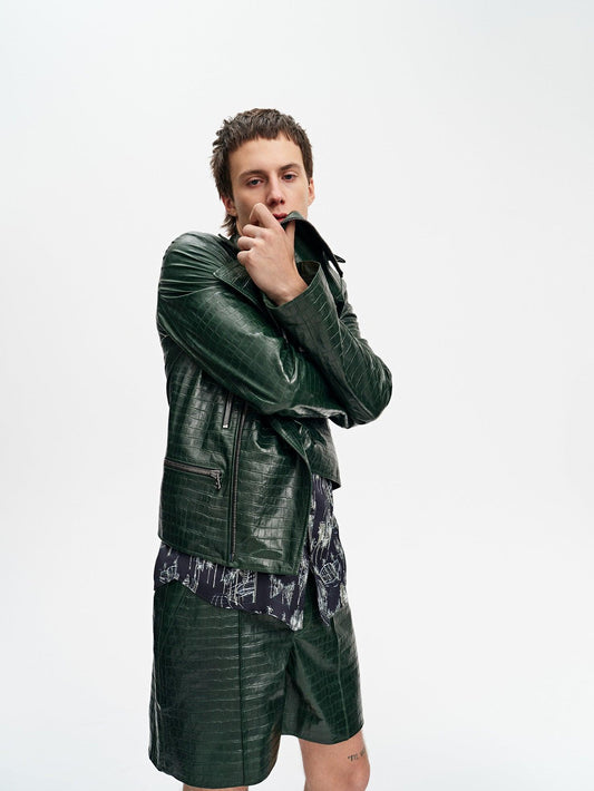 Croc-Embossed Leather Short For Men-1